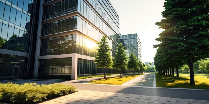 Modern Ecological Office Center With A Park. Generative Ai.