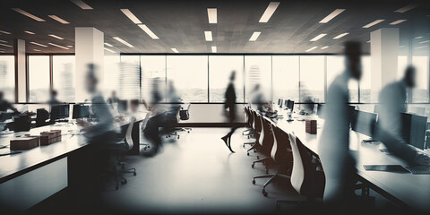 Silhouettes of blurred office employees. Generative ai.
