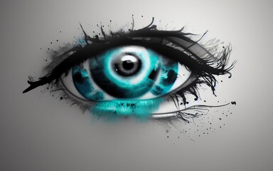 illustration of a blue eye. abstract concept on a gray colored background