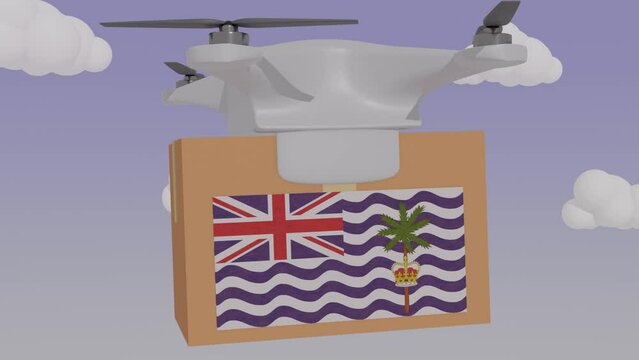 Drone delivering a package with the flag of  - The Commissioner of The British Indian Ocean Territory