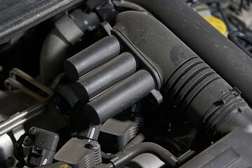 casings and nozzles of a car turbine. mechanisms under the hood of the car. car repair