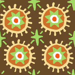 Abstract seamless pattern with circle, dots and spots decorative elements. Hand drawn background in boho style for textile print, fabric design, wallpaper and digital paper, wrapping.