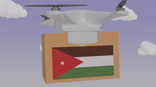 Drone delivering a package with the flag of  - Jordan