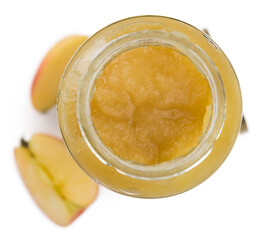 Portion of Applesauce on transparent background (selective focus; close-up shot)