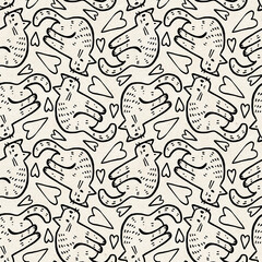 Seamless pattern with cute cartoon cats. Digital illustration.