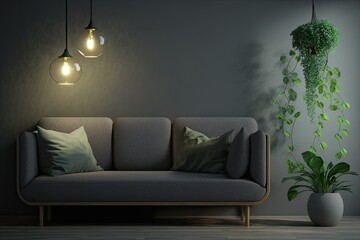 grey couch and lamp. Generative AI