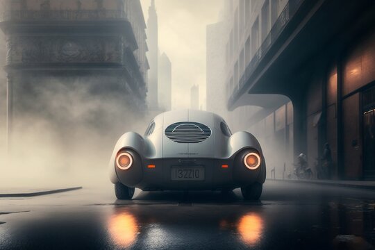 Retrofuturistic concept car, inspired by Subaru 360, generative AI