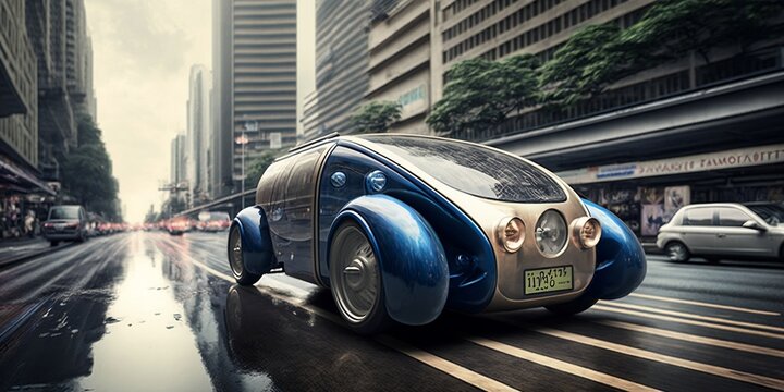 Retrofuturistic concept car, inspired by Subaru 360, generative AI © Sergey