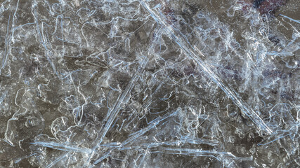 Ice with detailed structure. Transparent ice close-up. Natural background