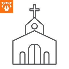 Church line icon, outline style icon for web site or mobile app, building and easter, chapel vector icon, simple vector illustration, vector graphics with editable strokes.