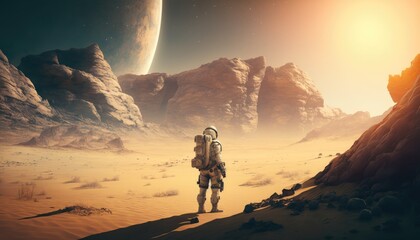 A Solitary Journey Across the Uninhabited Planet as the Lone Astronaut, AI Generative