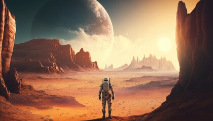 Fototapeta premium Traversing the Mysterious and Hostile Terrain of an Alien World, AI Generative