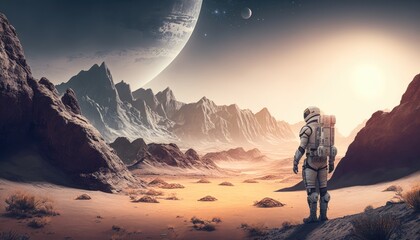 Astronaut's Perilous Mission on an Isolated Planet in a Foreign Galaxy, AI Generative