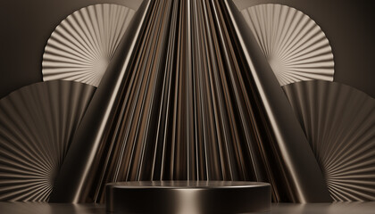 Abstract Podium minimal geometric white and gold.3D rendering