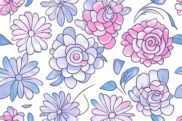 Beautiful Hand Drawn Watercolor Flowers Pattern In Pastel Colors On A Plain Background, created with generative AI technology