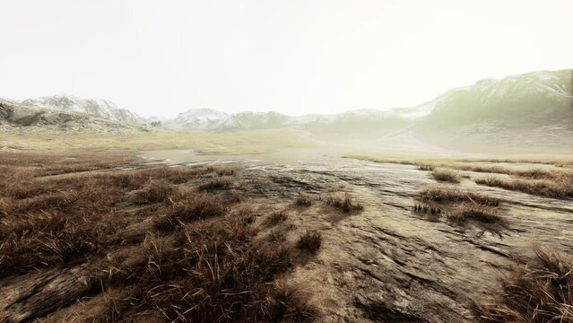 Panoramic view on mountains covered with snow
