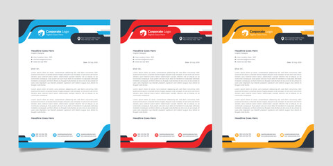 Minimal Corporate Business Modern Letterhead Design Template Creative Abstract Letter Head Pad with Orange, Blue and Red Color.