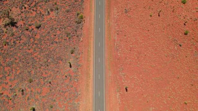Outback Australia Road Highway Aerial Drone Shot Red Desert Landscape, travel