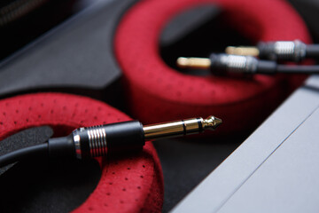Jack cable for hi fi headphones. High fidelity audio wire with 6.3 mm connector