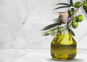 Tasty natural olive oil, food concept