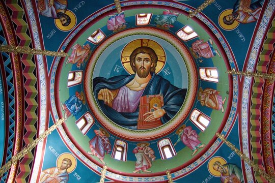 Interior (ceiling) fresco in the  Staro (Old) Hopovo Monastery  Serb Orthodox monastery on the Fruška Gora mountain in northern Serbia, in the province of Vojvodina