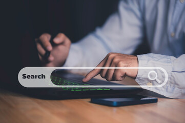 Hand of people press searching botton on internet,Search engine from brower