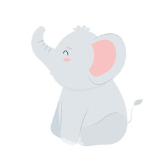 Elephant. Gray little elephant in cartoon style. Children's flat illustration