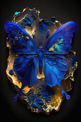 Blue Butterfly Lapis Lazuli Gold Style Art - Butterfly Lapis Lazuli Backgrounds Series - Blue Butterfly Golden wallpaper texture created with Generative AI technology