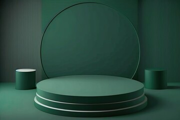 3D render of a podium scene, Dark green product showcase background, Generative AI Digital Illustration