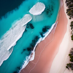 Aerial view of Turquoise and Pink Beach, generative,AI