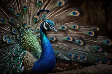 Plakat Peacock with open tail isolated, Beatiful colored background, Generative AI Digital Illustration