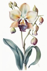 Fototapeta na wymiar Watercolor orchid isolated on a white background, Generative AI Digital Illustration
