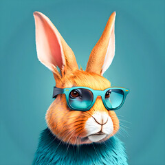 Hipster Rabbit portrait. Cute Funny Art Illustration Generative AI