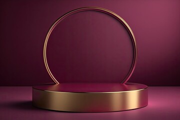 3D render of a podium scene, Dark magenta product showcase background, Glod frames, Generative AI Digital Illustration