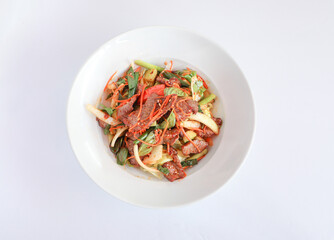 Spicy Beef Salad isolate white background
