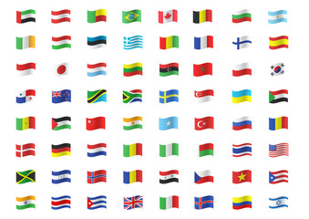Set of flags of countries.  World national waving flags.