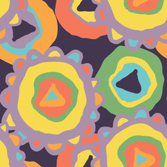 Abstract seamless pattern with circle, dots and spots decorative elements. Hand drawn background in boho style for textile print, fabric design, wallpaper and digital paper, wrapping.