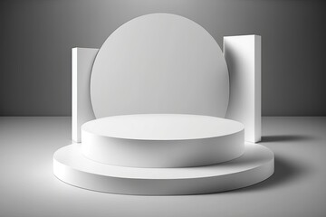 Modern white product stage display scene 3d podium background with minimal geometric platform base or empty presentation round stand