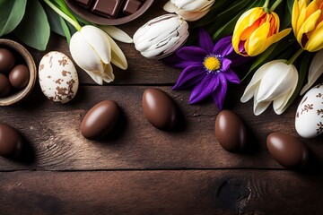 Fototapeta na wymiar Easter eggs with tulips