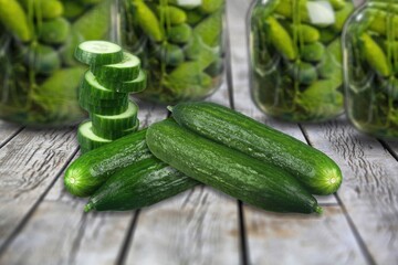 Organic fresh ripe green cucumbers vegetables