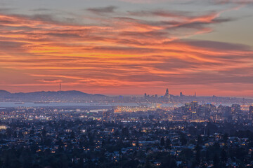 San Francisco Bay Area During Pink Sunset