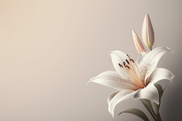 Lilies Flowers spring summer Minimalism Background with empty Copy Space for text - Lilies Backgrounds Series - Lilies background wallpaper texture created with Generative AI technology - obrazy, fototapety, plakaty