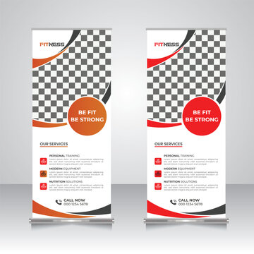 health fitness roll-up banner design, retractable banner template