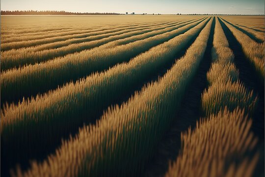 Landscape with peddy Field and River from Drone. Generative AI