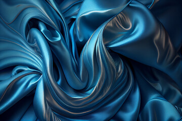 Fototapeta premium Drapery of blue silk fabrics, textile background. Generative AI