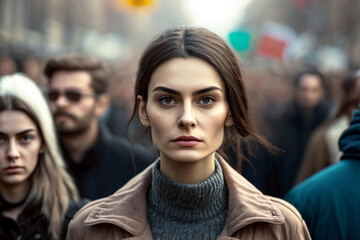 a peaceful protest or demonstration, a riot on a street in a city by civilians. fictional place and people. Generative AI