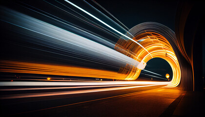 Abstract long exposure dynamic speed light trails, generative ai