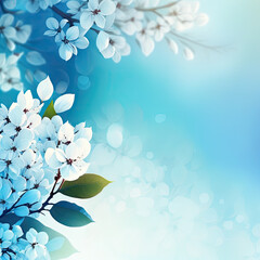 Fototapeta na wymiar Spring Summer nature flower plants white blue with empty copy space for text background texture - Spring Summer Blue Wallpapers - Spring Summer blue backdrop created with Generative AI technology