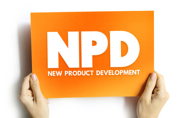 NPD New Product Development - complete process of bringing a new product to market, acronym concept on card