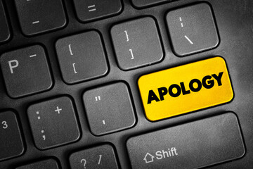 Apology text button on keyboard, concept background
